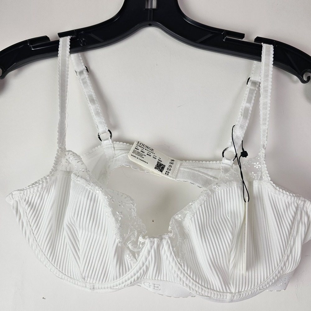 Lounge NWT Ribbed Balcony Bra Womens White Size 36D Lace Trim Underwire